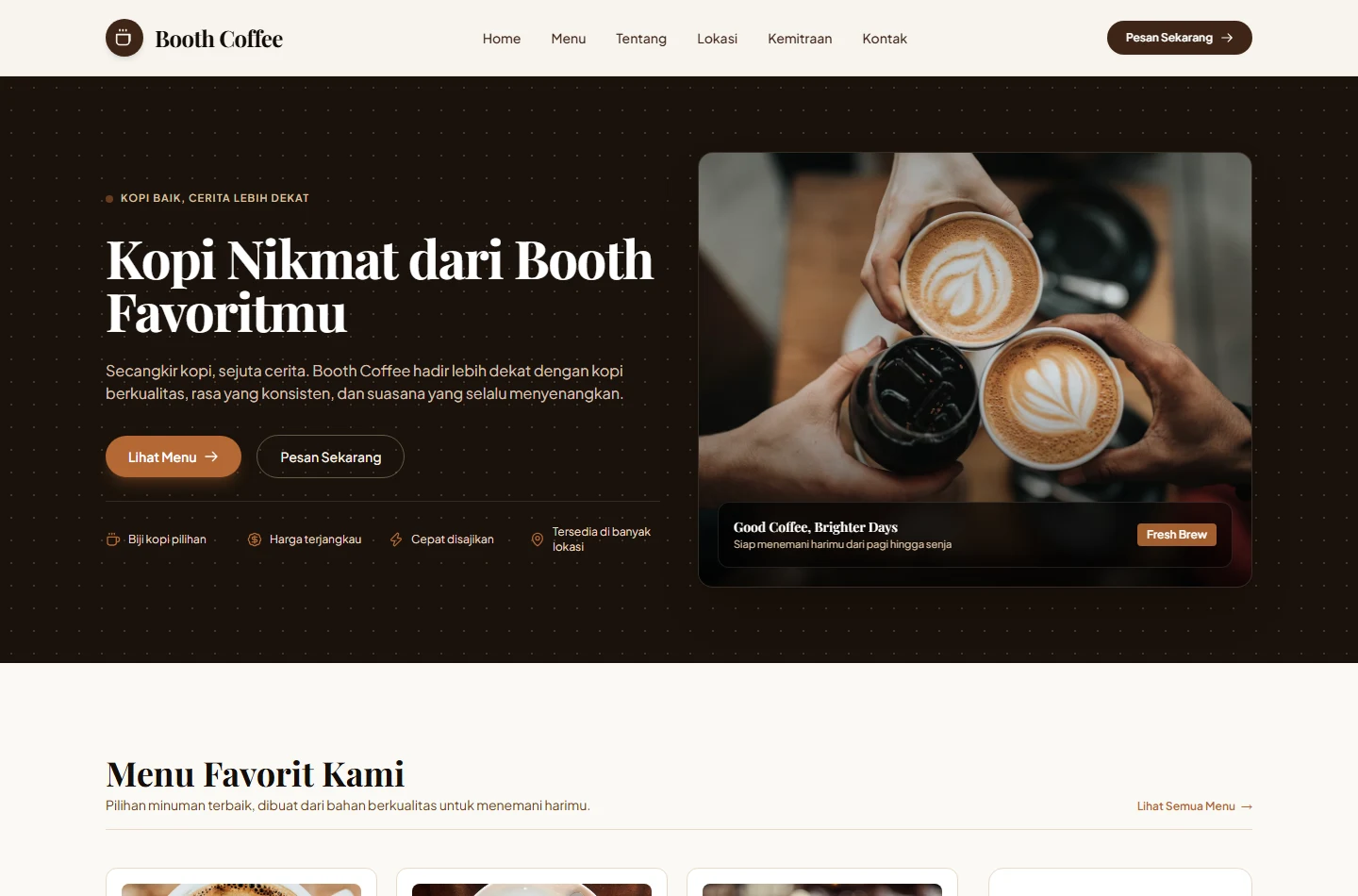 Tampilan desktop demo Booth Coffee