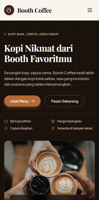 Tampilan responsif demo Booth Coffee di ponsel